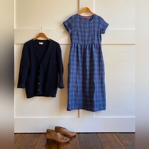 No. 17 Tea Length Linen Dress Brixham Check